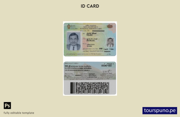 lista para imprimir plantilla de tarjeta de identidad de Sri Lanka en formato PS